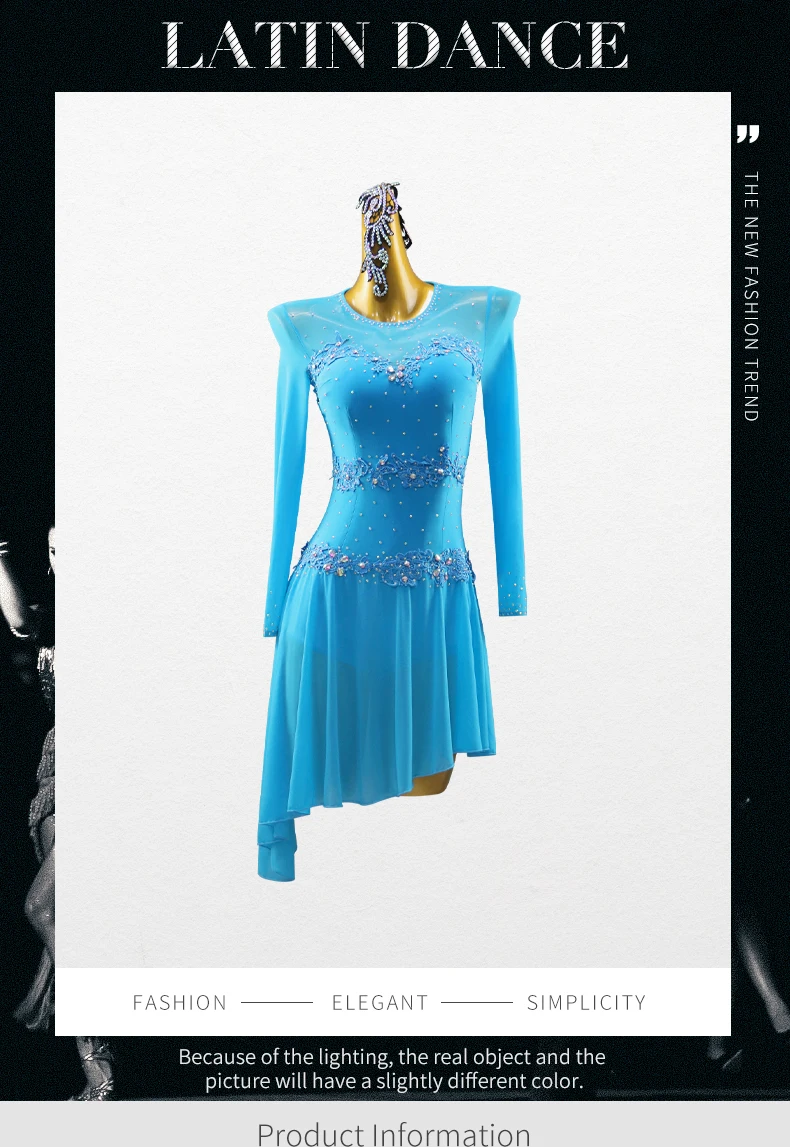 Lateinamerikanisches Tanzkostüm, passendes Kleid für Mädchen, Abendkleidung für Damen, Wettbewerbsanzug, Tanzkleidung für Bühnen- und Festivalaufführungen, Rock, Tanzkleidung für Ballsaal. – Detail 2
