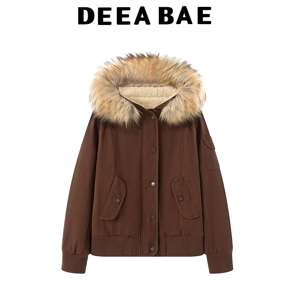 

DEEABAE осенне-зимняя американская рабочая одежда в стиле ретро, куртка с меховым воротником, женская свободная и утягивающая универсальная куртка, топ