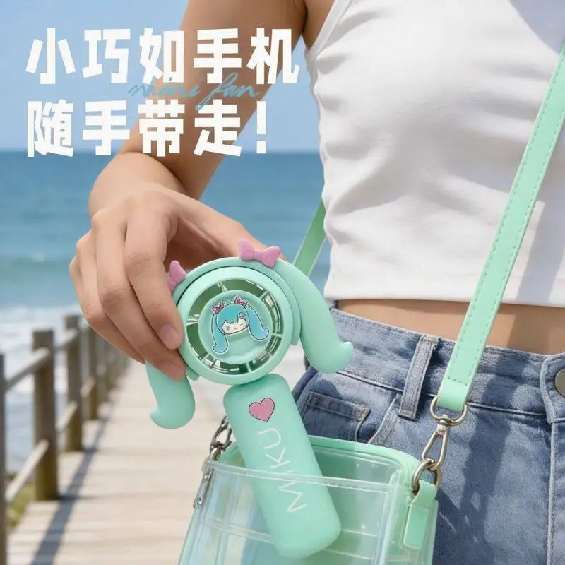 かわいい初音ミクオリジナルハンドヘルドミニファン-usb-充電式強風冷却屋外旅行ホリデーギフトカスタマイズ