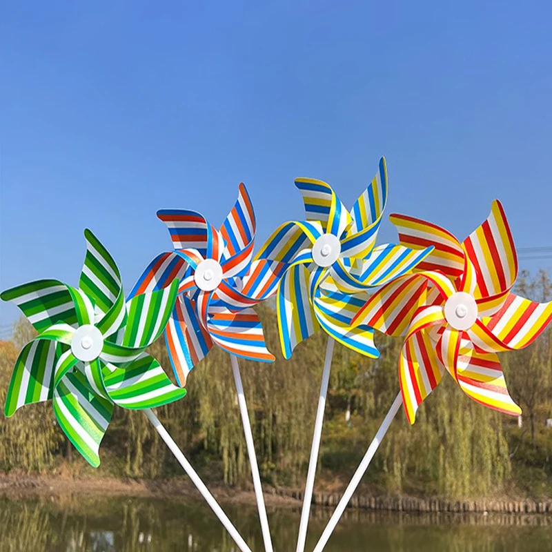22CM Strisce a sei foglie Tinta unita Piccoli mulini a vento in plastica portatili Pianta da giardino Repellente per fiori Mulino a vento Decorazione esterna