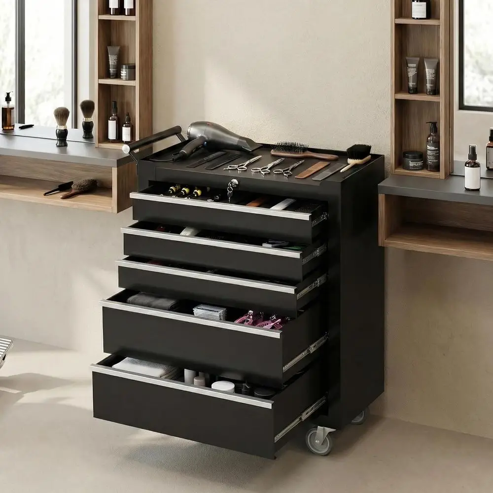 

Передвижной ящик для инструментов, 5-уровневый шкаф для хранения инструментов, ящик для инструментов на колесах, портативный органайзер для инструментов с системой блокировки и выдвижными ящиками