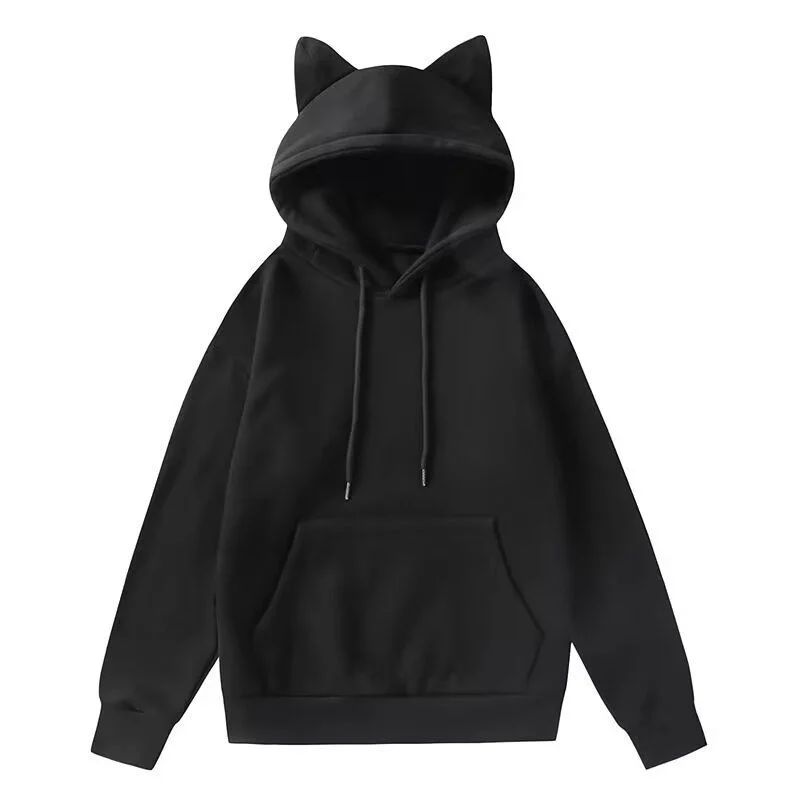 

Velvet Sweatshirt Women's Cat Ear Hooded Sweatshirt Women's Pullover Long-sleeved Top
