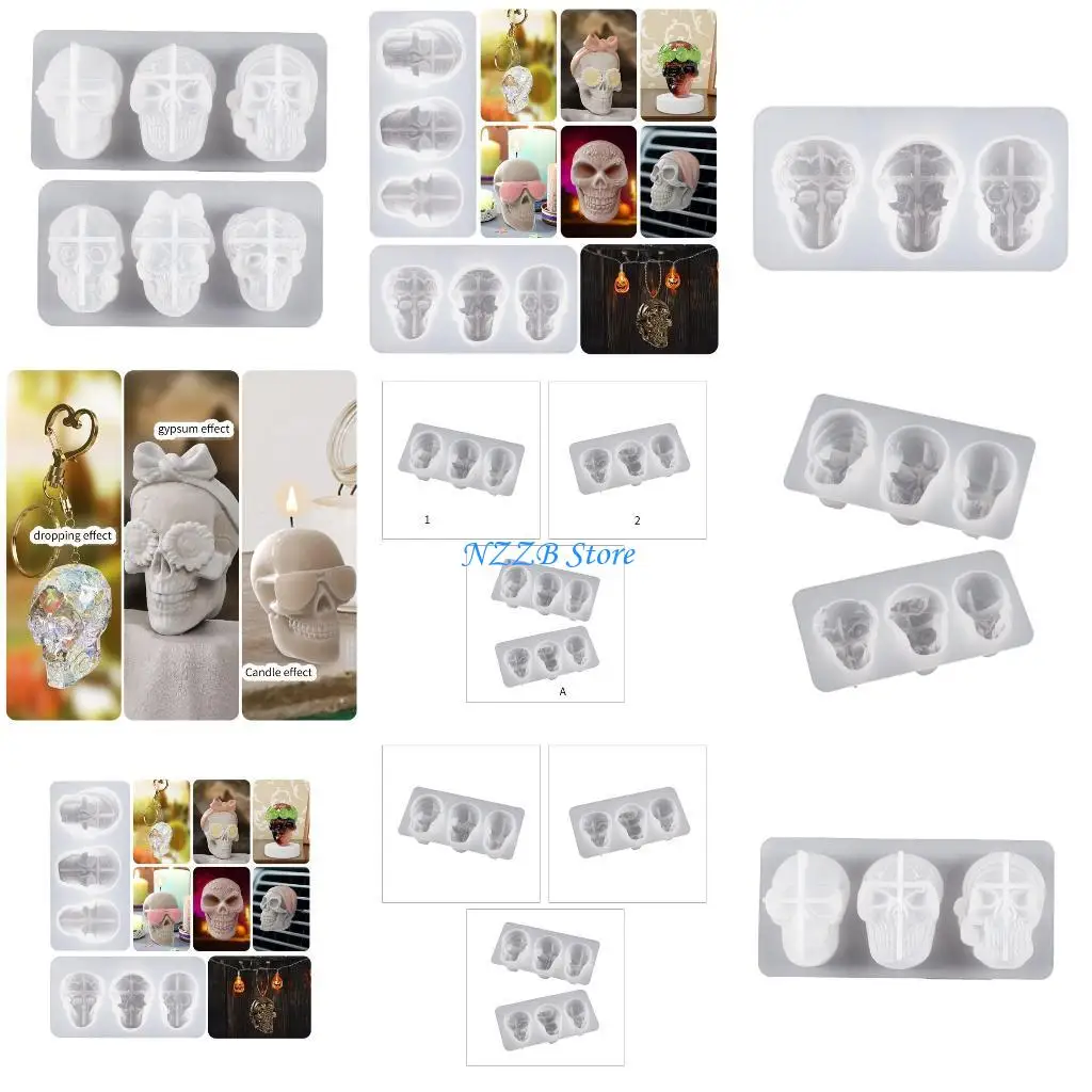 

T21F Silicone Pendant Mold Clay Molds Halloween Skull Shaped Silicone Keychain Moulds