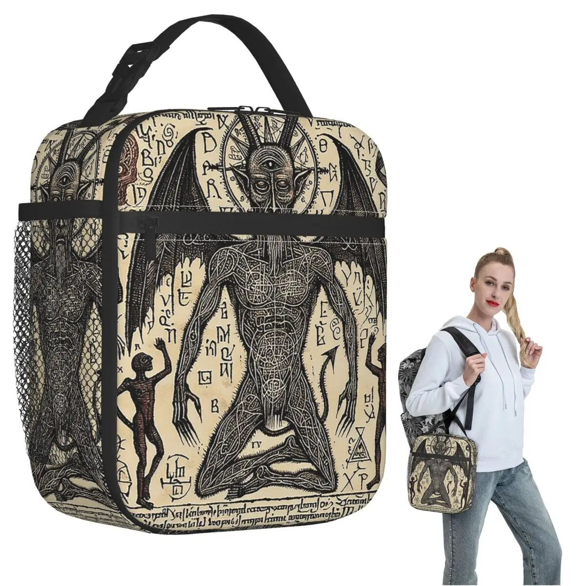 Baphomet Goat Satan Devil Goth Insulated Lunch Bag for Women Children Portable Food Boxes Thermal Lunch Box Tote