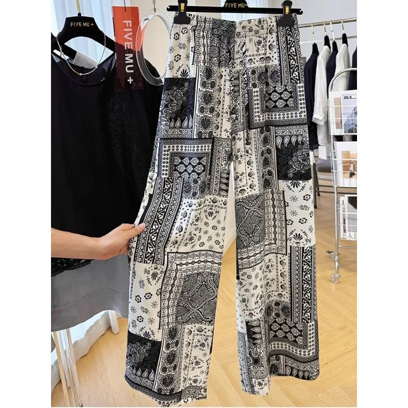 

Women's Y2k Vintage Printed Comfortable Breathable Casual Trousers Summer Fashion Loose Wide Leg Straight Leg Pants