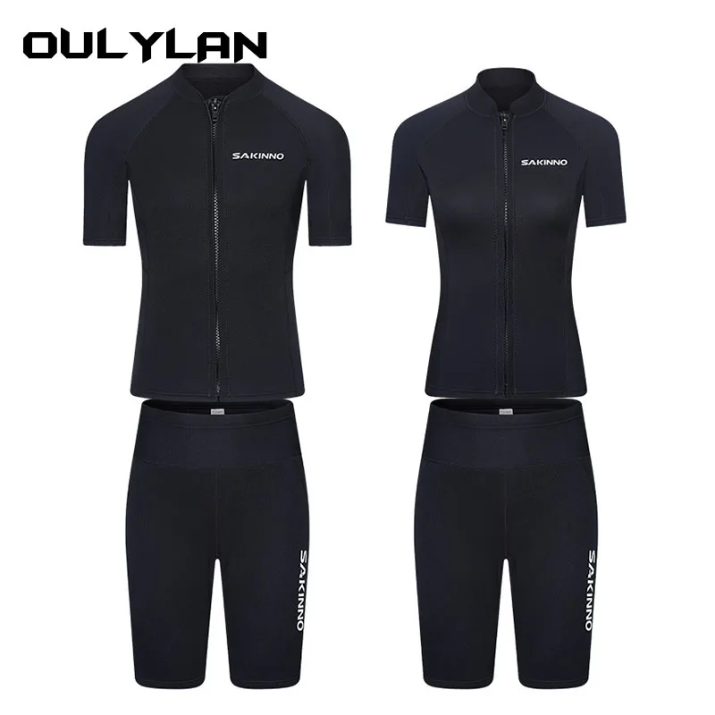 Oulylan 2mm Men Wetsuit Neoprene Diving Suit Split Short Sleeve Women Wet Suit Front Zip Spearfishing Swim Surfing Swimwear