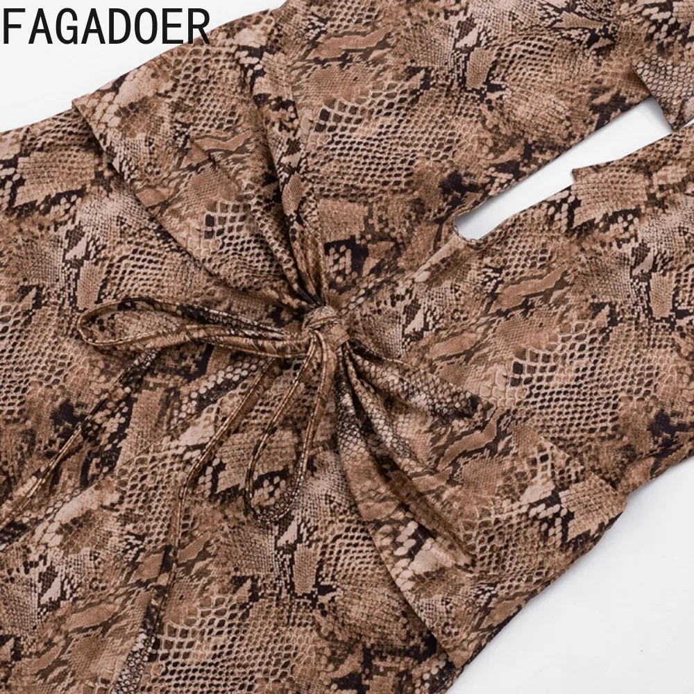 Новинка: Сексуальный комбинезон-боди FAGADOER с принтом под питона, пэчворк, с глубоким V-образным вырезом, без спинки, на бретелях, женский, уличный стиль