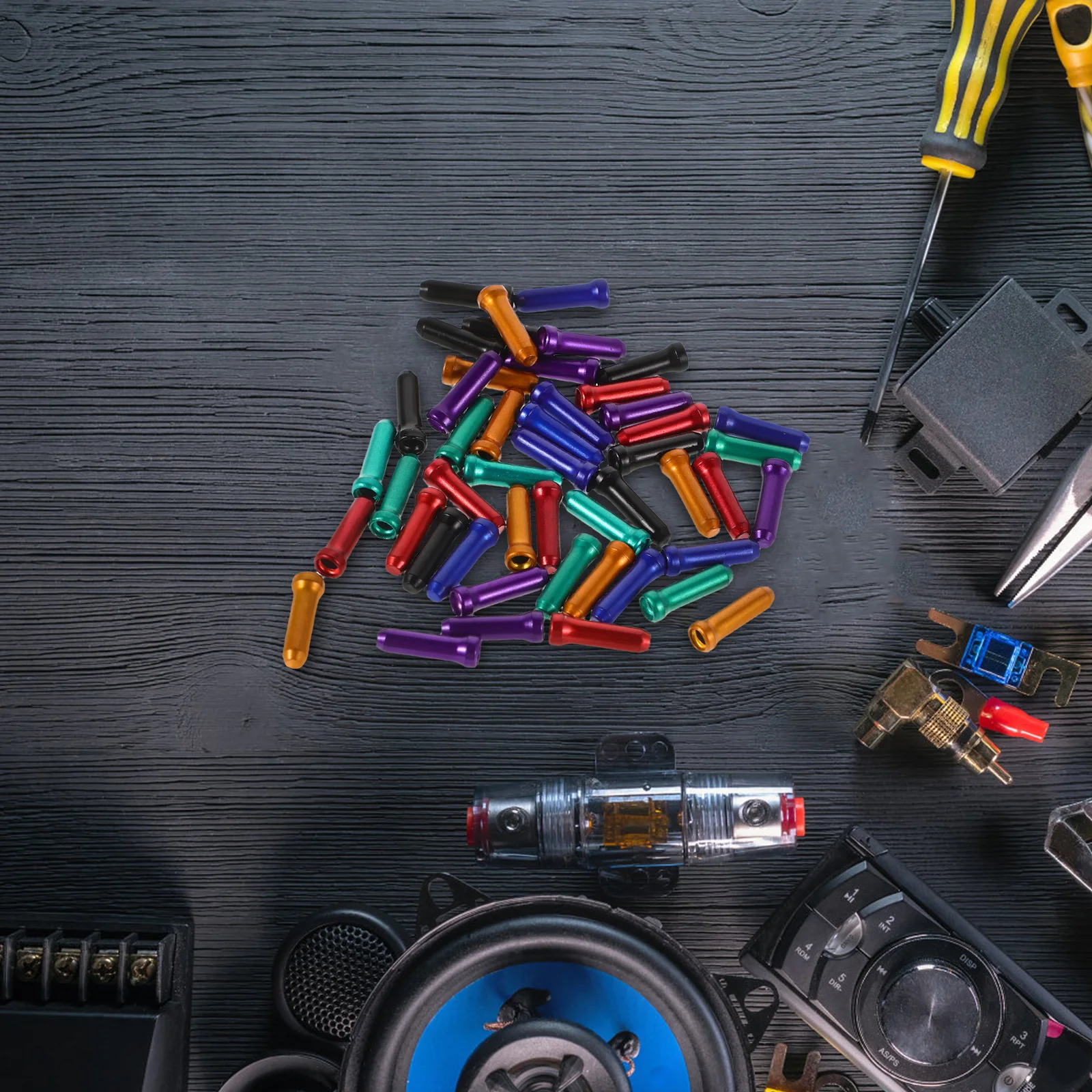48pcs Bike Cable End Caps Aluminum Alloy Colorful Universal Fit For Road Mountain Brake Gear Cables Durable Lightweight 6 Colors