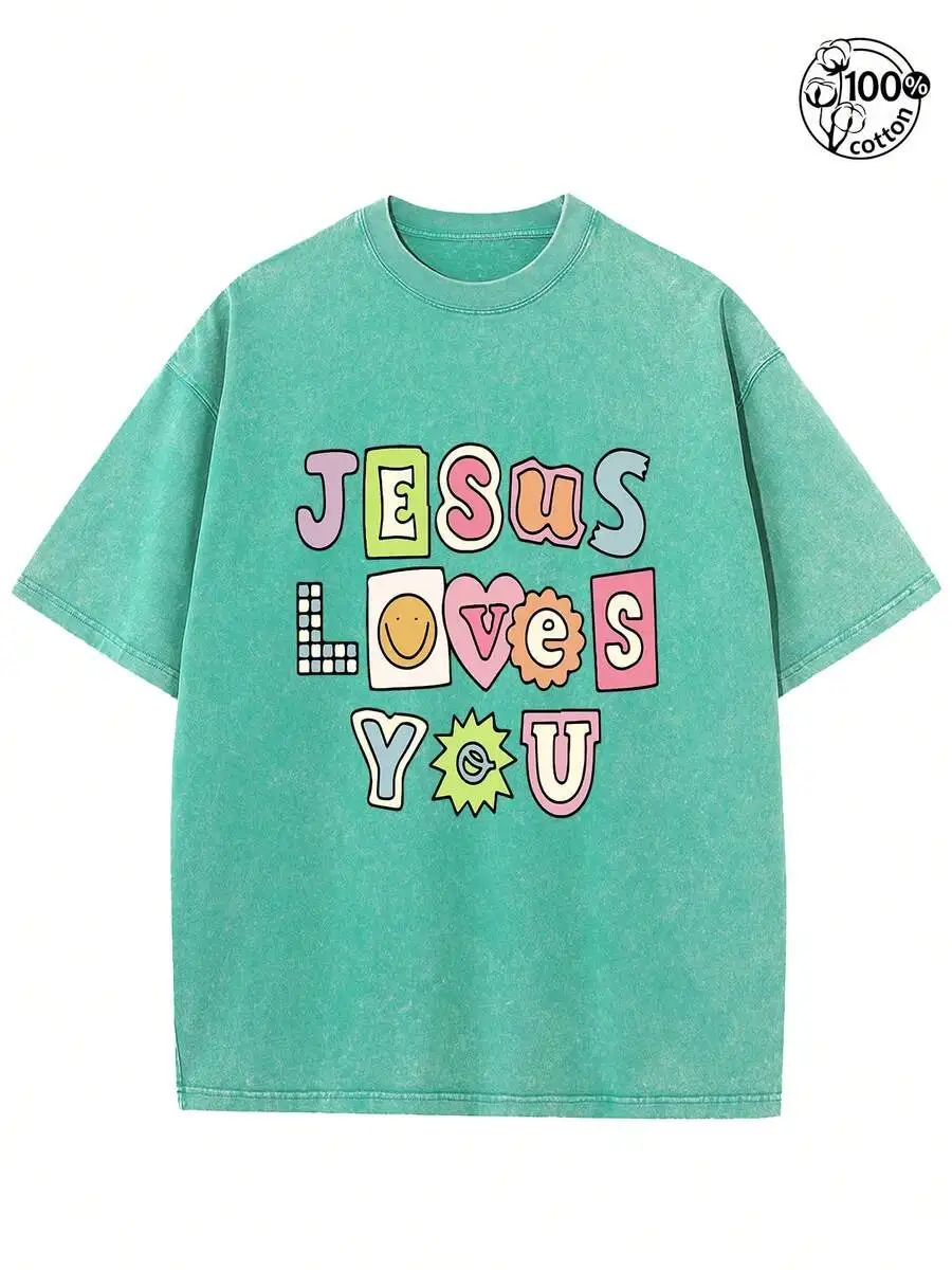 

Jesus Loves You Retro Graphic Tee 230G Heavy Cotton Unisex Loose Fit Round Neck Short Sleeve Casual Streetwear