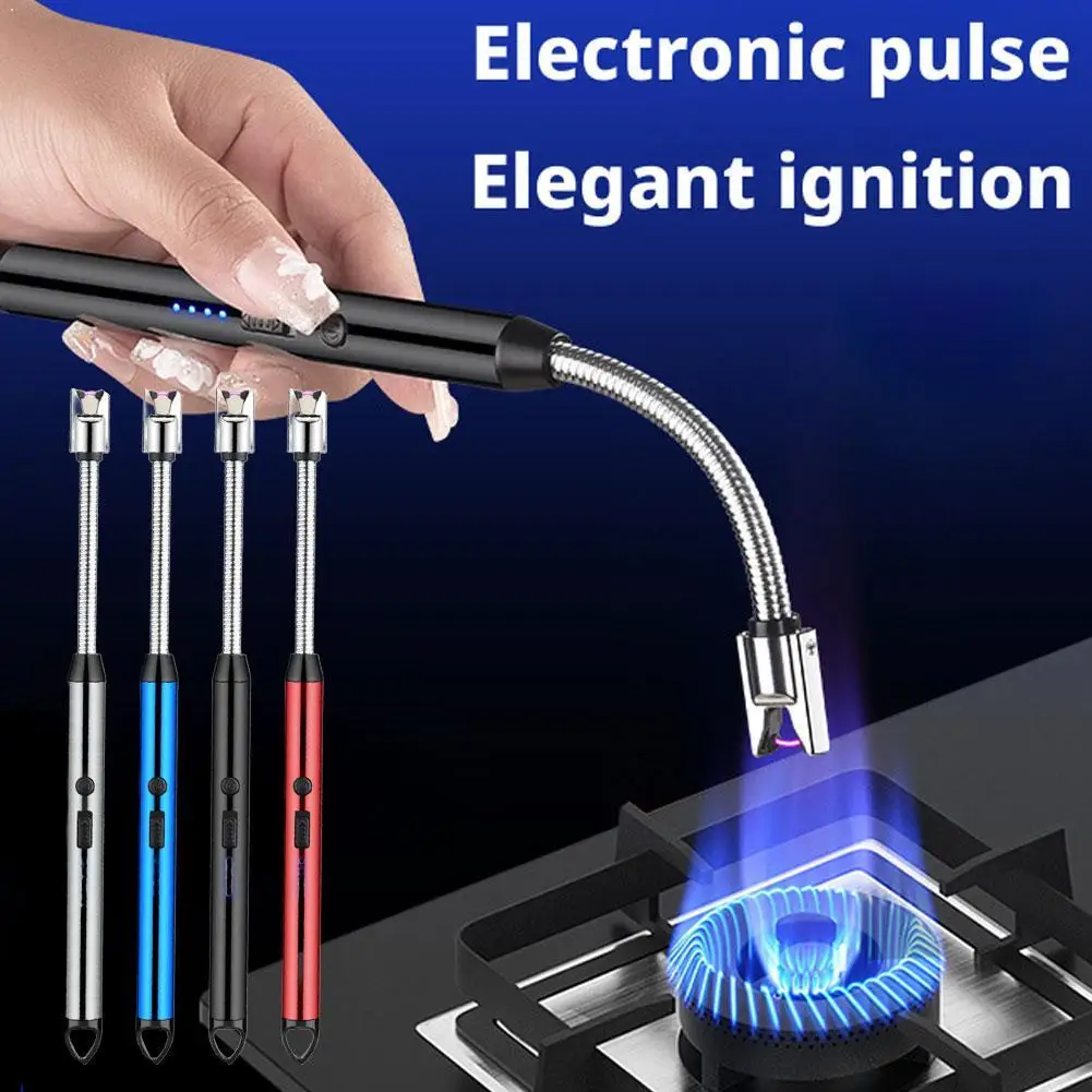 Type-C Rechargeable Blue Hanging Hook Arc Lighter - Windproof Electric Pulse Ignition Gun For Camping Kitchen