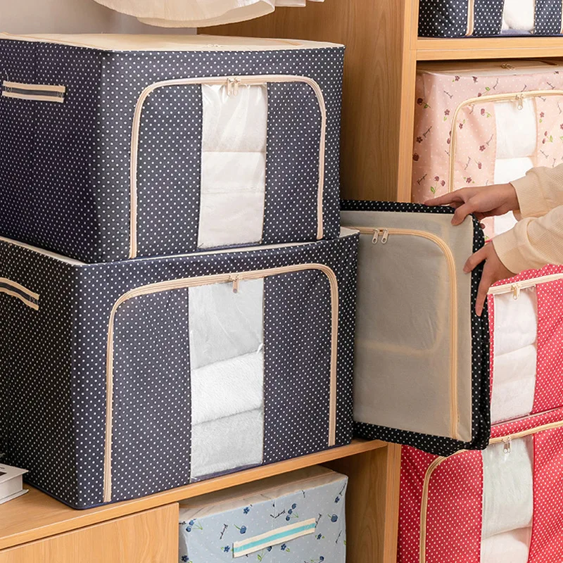 

2PCS Clothes Organizer 66L Clothes Storage Bins Foldable Dot Storage Containers with Reinforced Handle