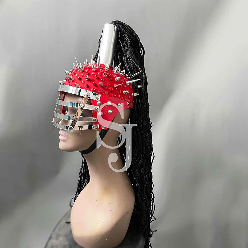 Czerwony nit cekiny body Drag Queen strój kobiety kostium sceniczny Gogo Show strój kask karnawał festiwal odzież Rave VDB6039