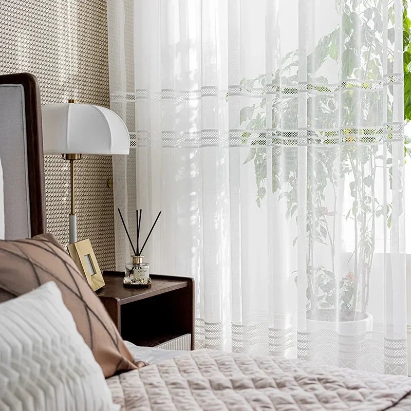 New Curtains for Living Dining Room Bedroom Modern Simple Warp Knitting Hollow Room Decor Window Curtain