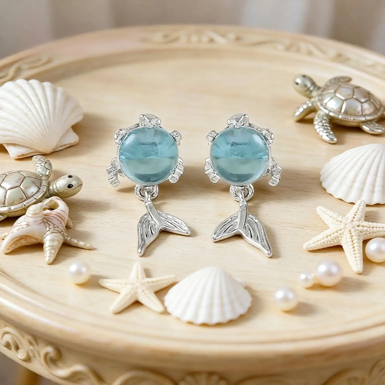 Charm 925 Sterling Silver Fish Tail Design Blue Crystal Zircon Stud Earrings For Women Girls Wedding Party Fashion Jewelry Gifts