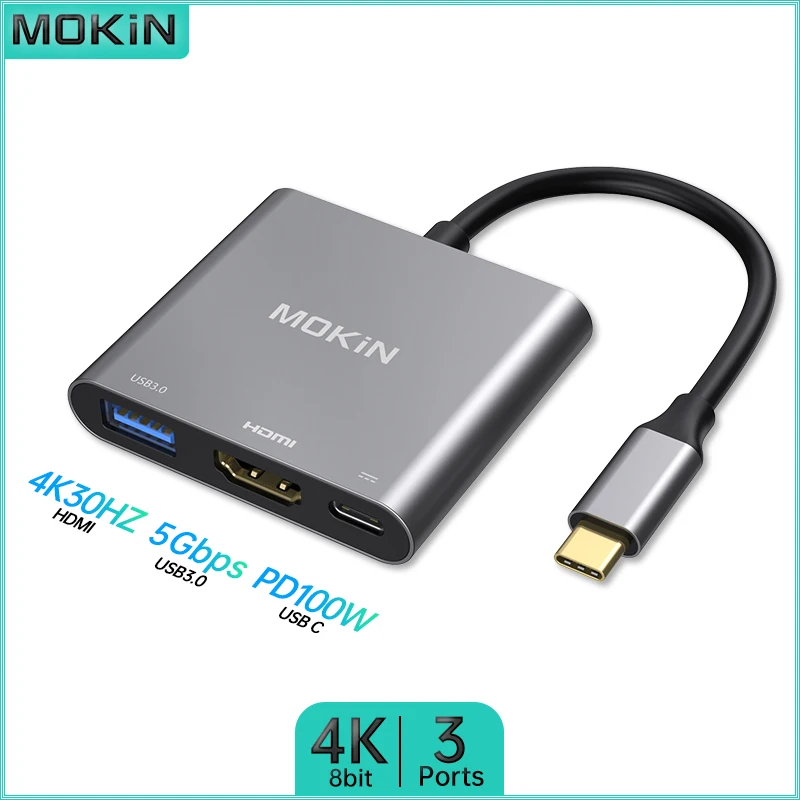 MOKiN 3-in-1 USB C Hub | Stunning Resolution - HDMI 4K, PD Power Delivery 100W, USB 3.0 5 Gbps for Mac iPad Thunderbolt Laptop