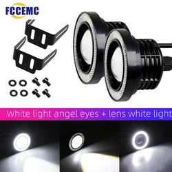 2 pièces COB LED phare yeux d'ange ampoule étanche voiture feux de conduite de jour Auto phare antibrouillard 64mm 76mm 89mm universel 12V