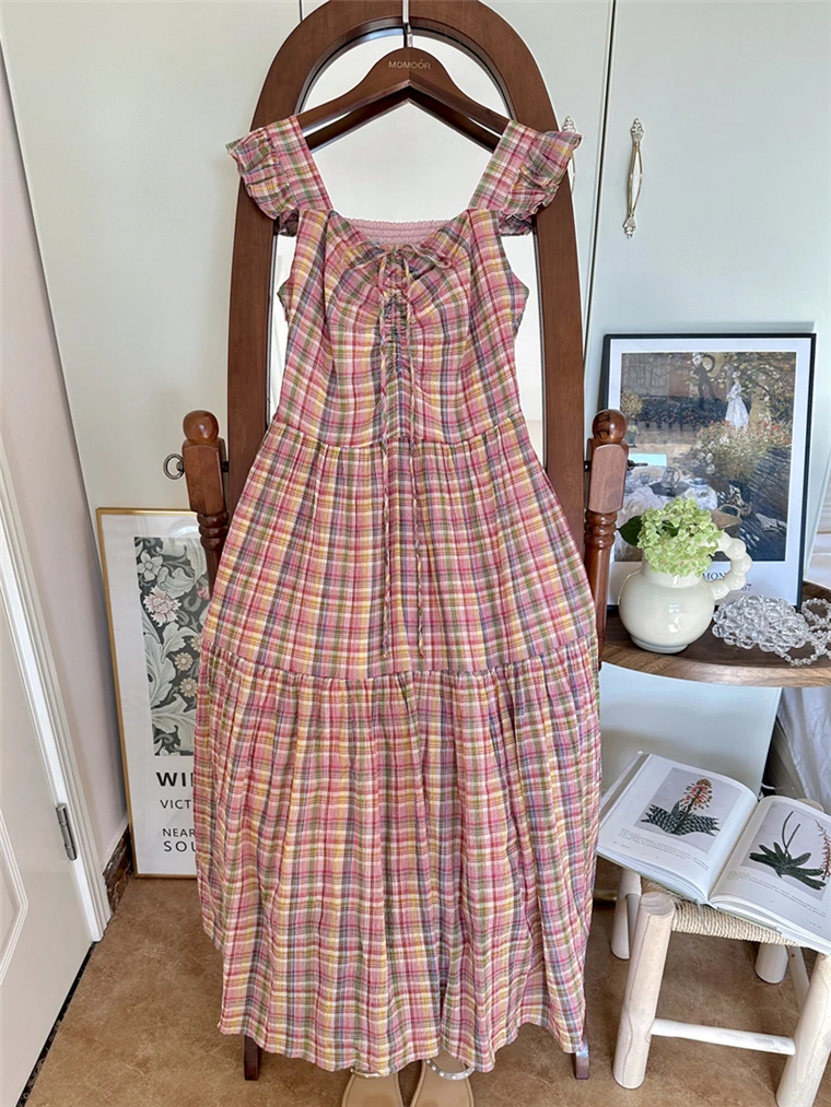 Dames zomer lange jurk mouwloos slim fit geruite bedrukte slanke a-lijn jurken chique feestzonnejurk dames vakantie vestidos