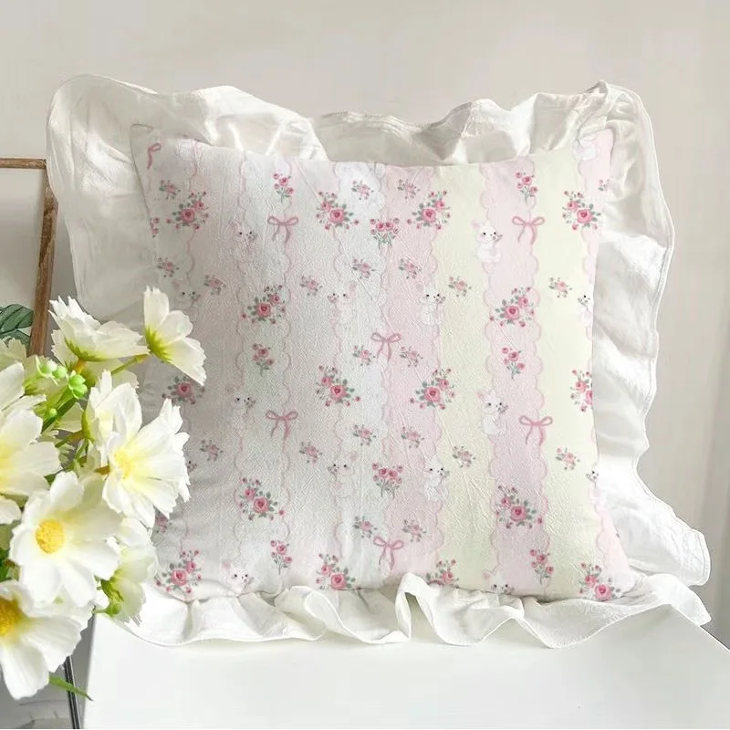 45X45cm Washed Cotton Pillow Cover Ins Ruffle Cushion Cover Lace European Throw Sofa Pillowcase Princess Girl Home Decor