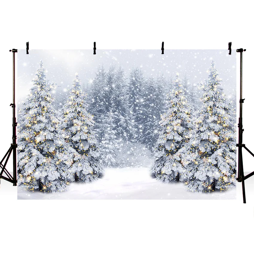 Winter Forest White Snow Scene Photozone Christmas Snow Pine Tree Bokeh Decorations Backdrops for Photographers Photo Studio