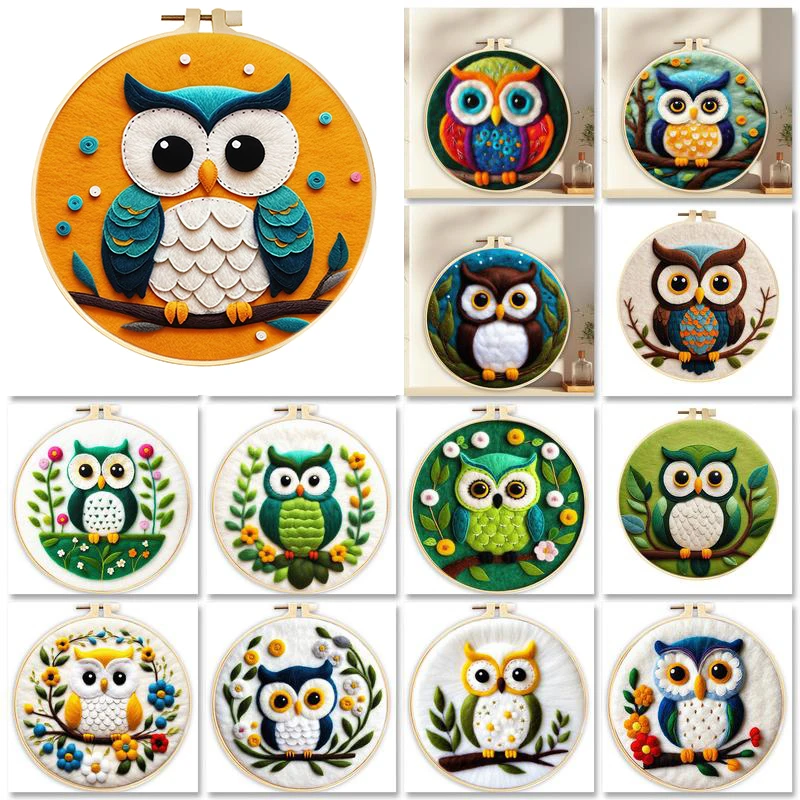 

GATYZTORY DIY Wool Felting Painting With Embroidery Owl Creative Frame DIY Wool Needle Felt Picture Kit for Home Decoration