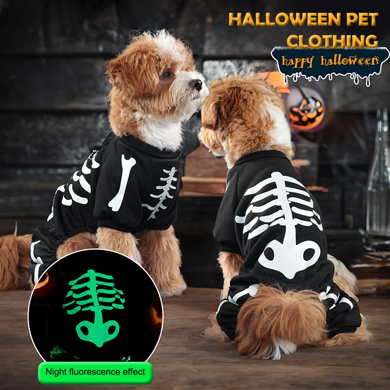 Cute Pet Jumpsuit Halloween Luminous Skeleton Pet Dog Cat Costumes Creative Puppy Kitten Pet Costume Funny Pet Cosplay Props