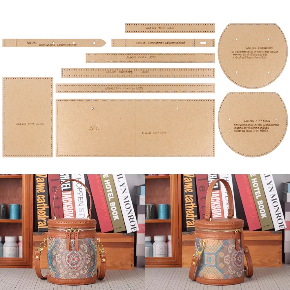 1 Set Runde Eimerförmige Handtaschen, Schultertaschen - Kraftpapier-Vorlage, DIY Leder Handarbeit - Nähvorlage mit Löchern