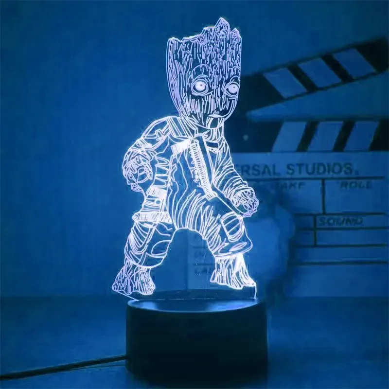 Figurki 3D z lampkami nocnymi z motywem drzewa Groot lampa stołowa dla dzieci urocza figurki Anime zabawki modele prezenty urodzinowe