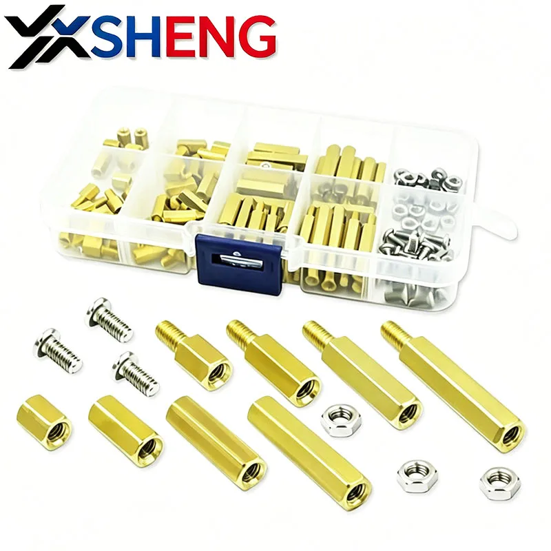 120PCS/Set M3 Single Pass Double Pass Hexagonal Copper Post With Screws And Nuts Screws Combination Set With Box
