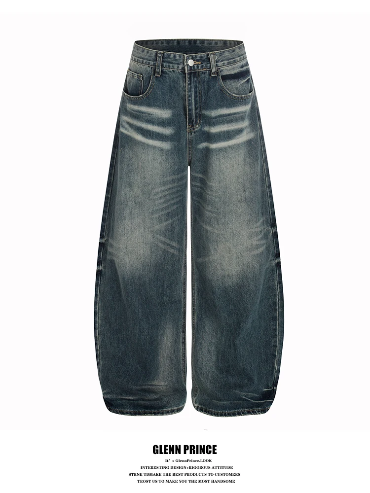 

Мужские джинсы свободного кроя в стиле ретро-американский винтаж, широкие штанины, хлопковый деним, повседневный дизайн, хит продаж