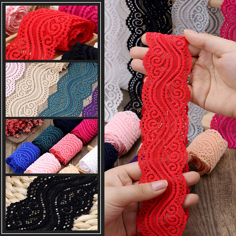 

2M Elastic Lace Trim Edge 5.4cm Wide Hollow Out Lace Ribbons Lingerie Dress Collar Cuffs Sewing Craft DIY Apparel Accessories