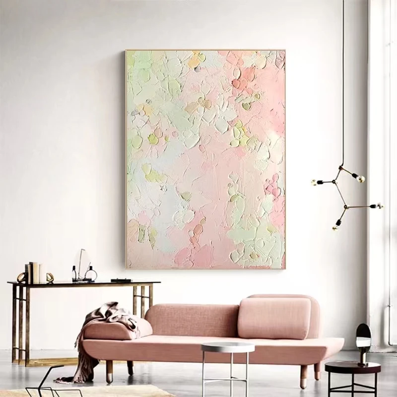 

Pink Living Room Background Wall Hanging Painting Abstract Threedimensional Handpainted Oil Painting Bedroom Decoration Painting