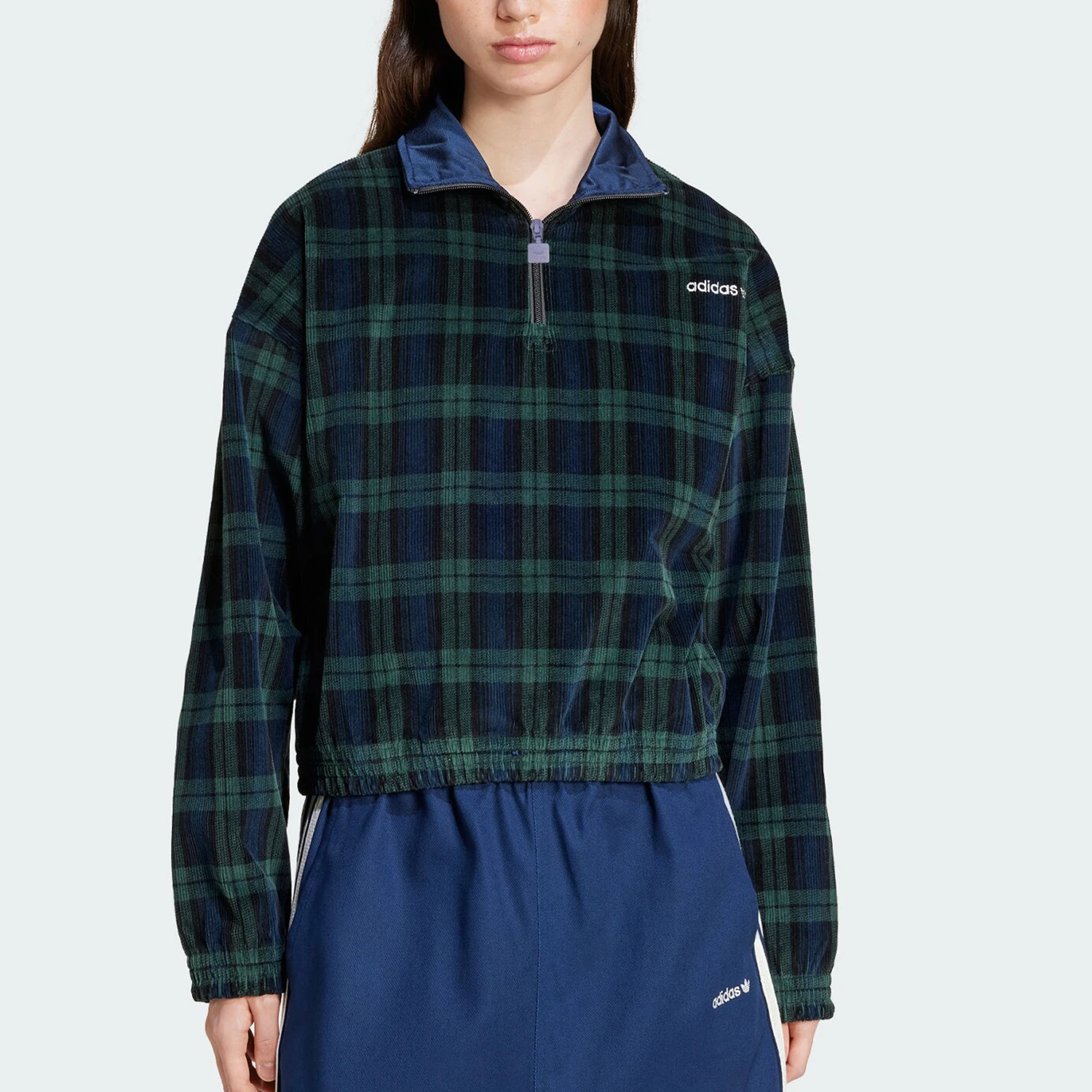 Adidas genuine clover women's durable plaid short lapel sweatshirt IX1054