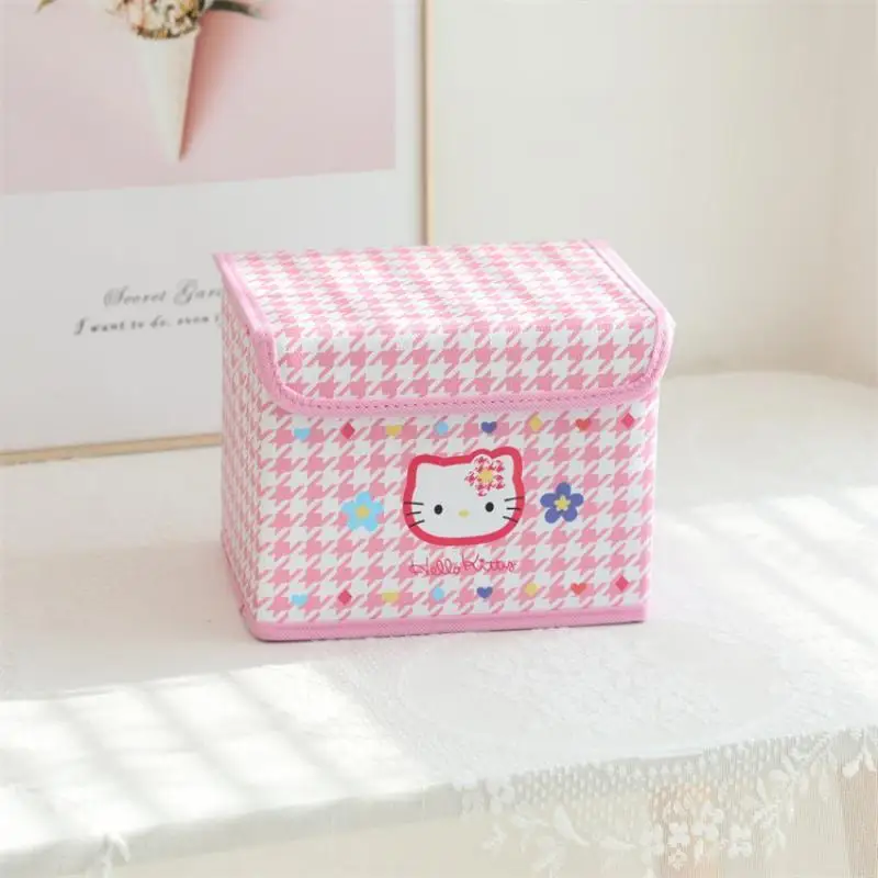 Kawaii Sanrio Hello Kitty Storage Box Kuromi My Melody Cinnamoroll Cartoon Large Capacity Household Foldable Desktop Storage Box