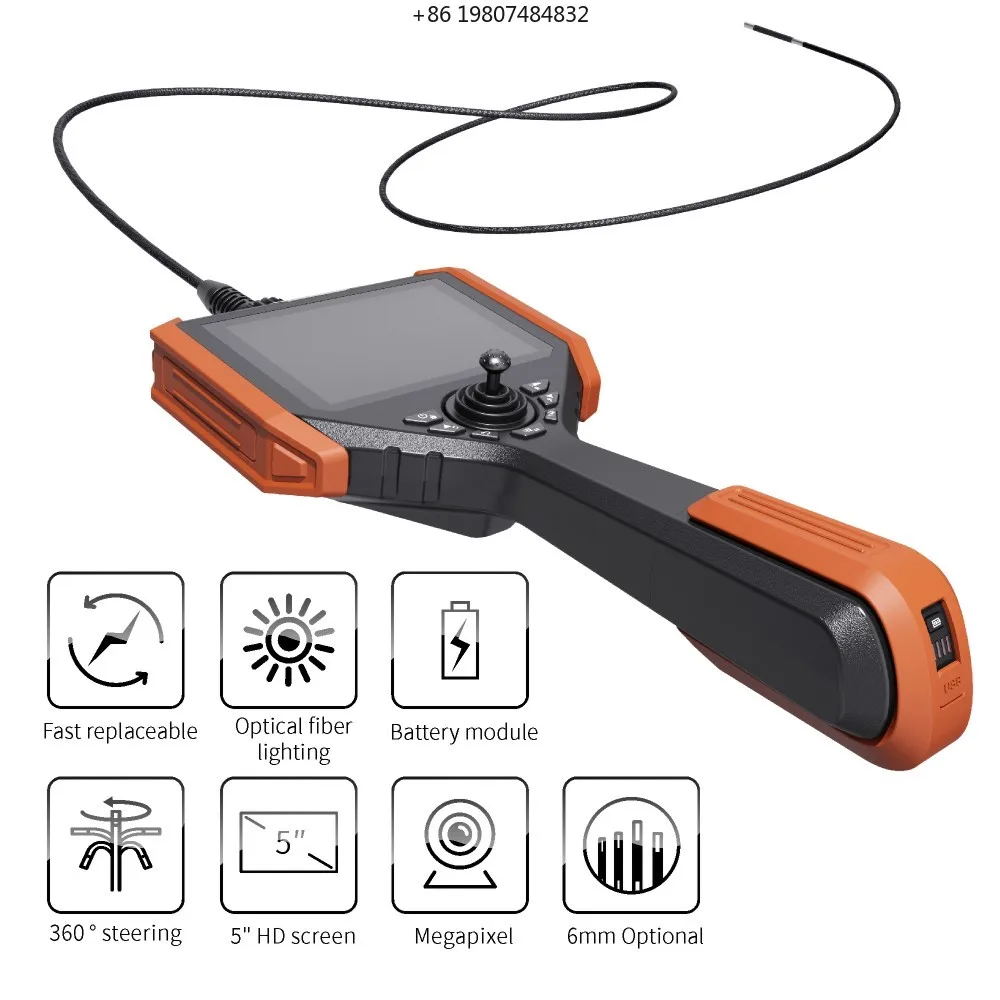 5.0 Inch LCD Screen 6mm  1080P  Gearbox Borescope   USB Data Storage CMOS Outdoor   Inspection    Tools