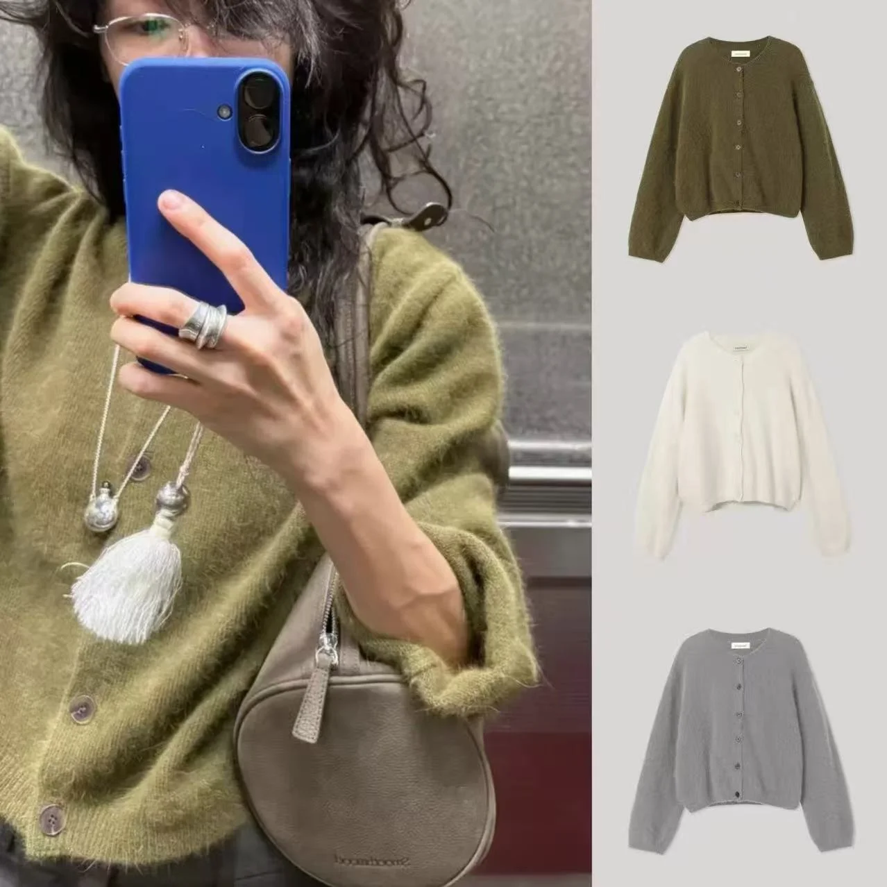 

Smoothood длинный бархатный вязаный свитер из кроличьего меха, круглый кардиган на одной пуговице, пальто для женщин, винтажный свободный крой