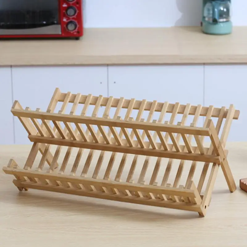 

Bamboo Dish Rack Drying Rack Holder Utensil Drainer Plate Storage Holder Plate Wooden Flatware Dish Rack