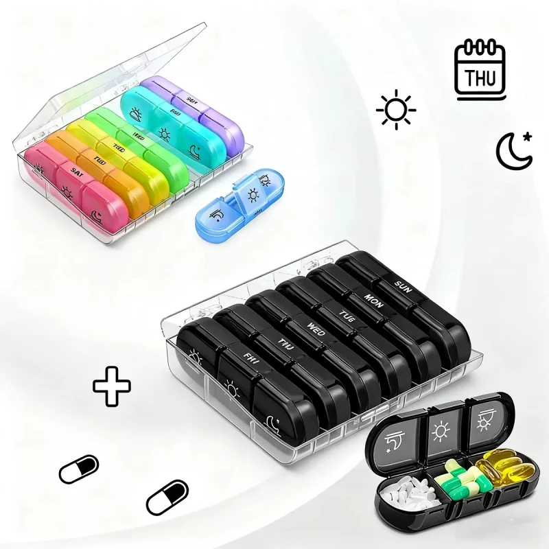 

Pill Box 7 days Organizer 21 grids 3 Times One Day Portable Travel with Large Compartments for Vitamins Medicine Fish Oils