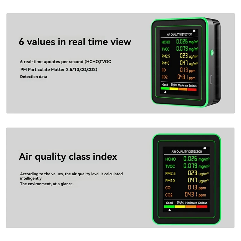 Detector de qualidade do ar 6 em 1, entrega em 24 horas, hcho tvoc co2 co pm10 pm2.5, medidor de gases, detecção inteligente