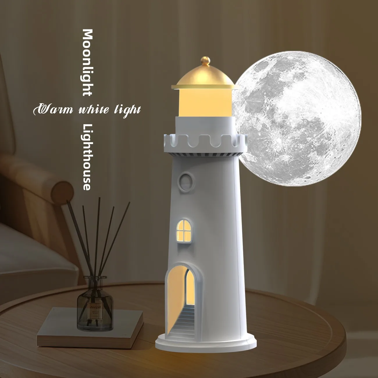 Moonlight Lighthouse Projection Human Body Sensor Night Light Ambience Lamp Creative Table Lamp Decoration