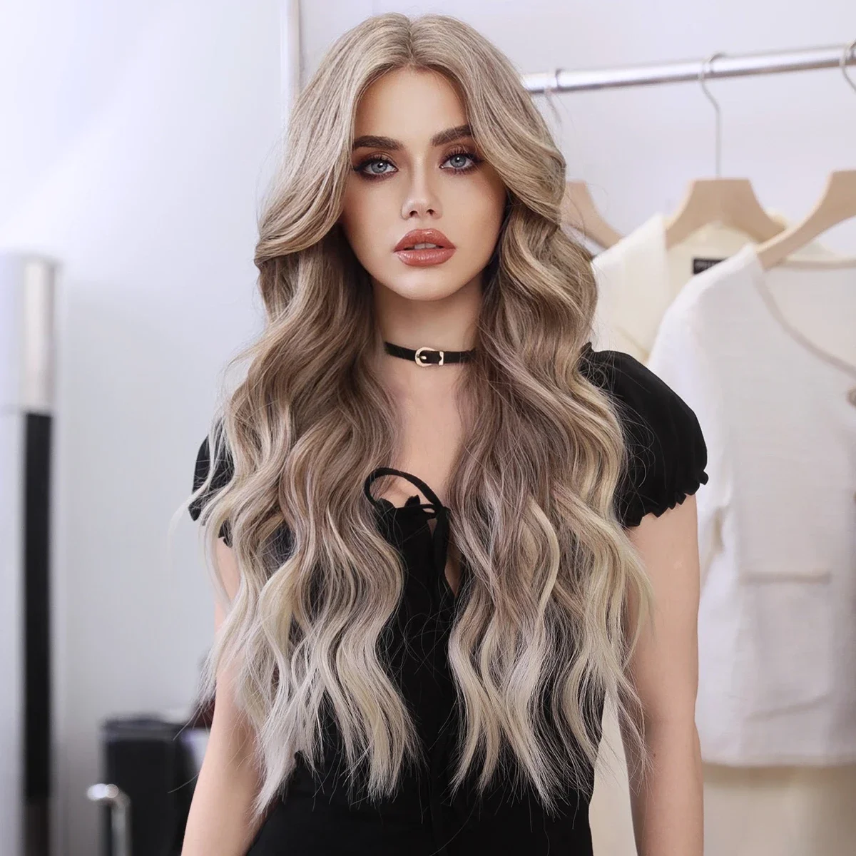 13*4 Lace Front Wig Light Brown Lace Wig Synthetic Long Loose Body Wavy Wig for Women Use HD Lace Frontal Middle Part Hair Wigs