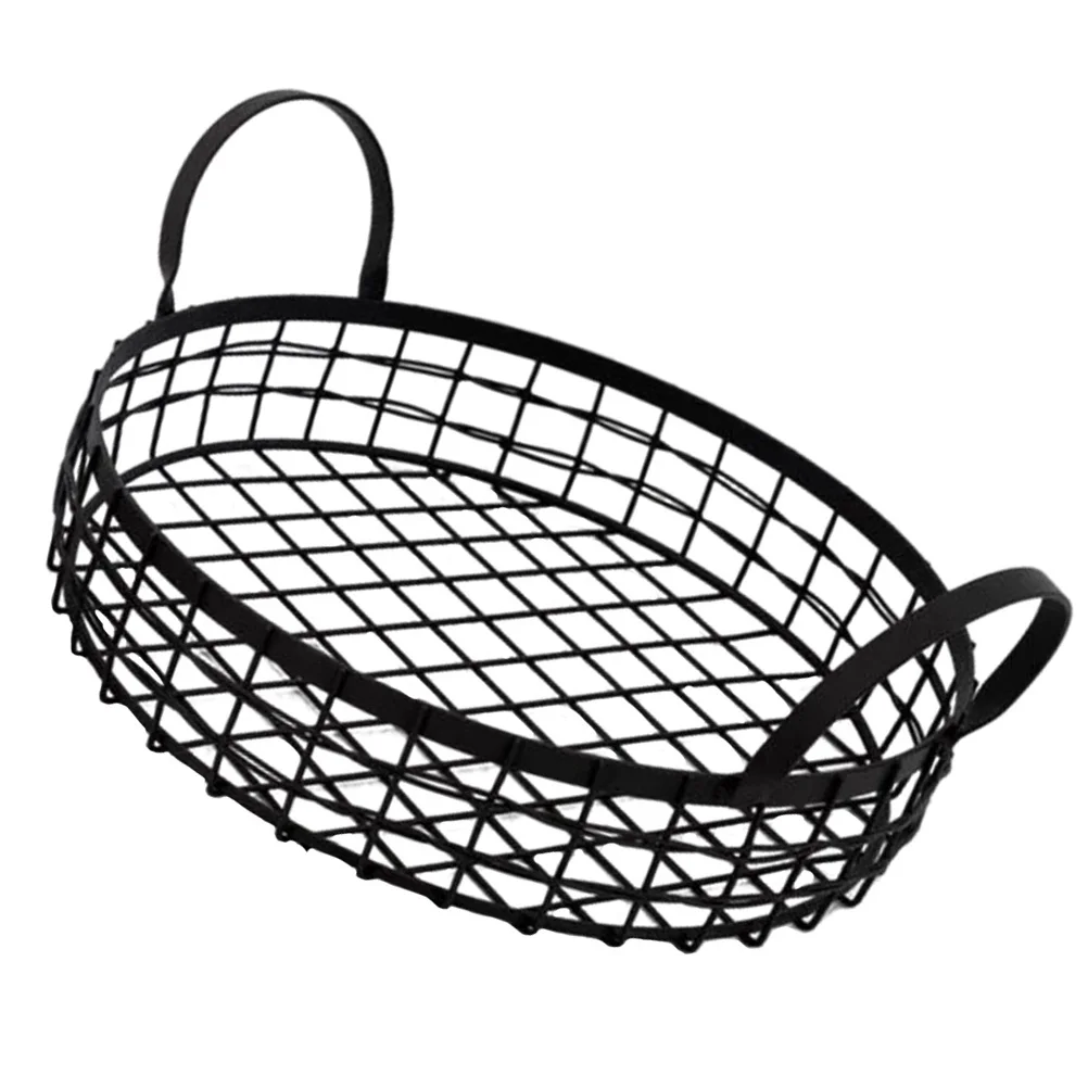 

1Pcs Retro Hollowed Fruit Storage Basket Black Ironwork Household Desktop Organizer Decorative Storage Container