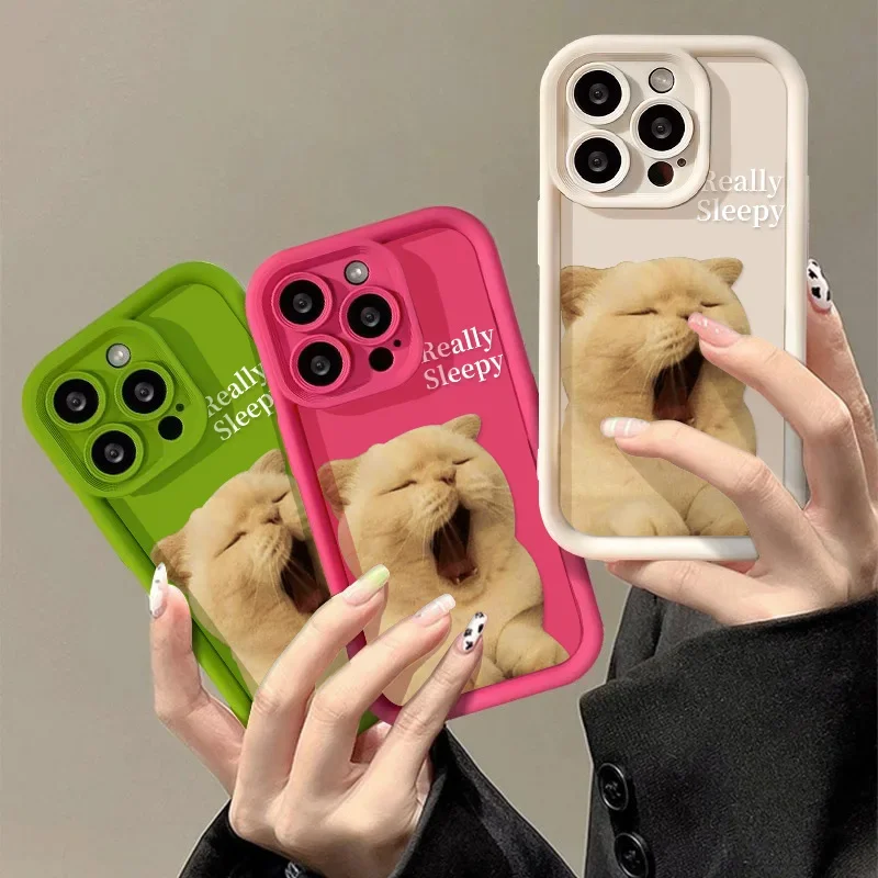 Candy Color Cute Cat Phone Case For iPhone 11 Case iPhone 13 15 12 14 16 Pro Max XR XS X 7 8 Plus SE 2020 Matte Shockproof Cover