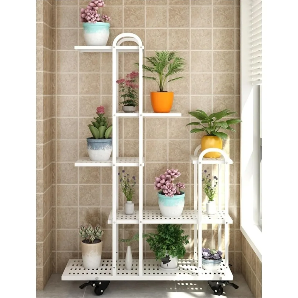 

Металлическая подставка для растений, передвижная полка для растений с колесами, 5-уровневая полка для держателя цветочного горшка для нескольких растений, полки для демонстрации цветов