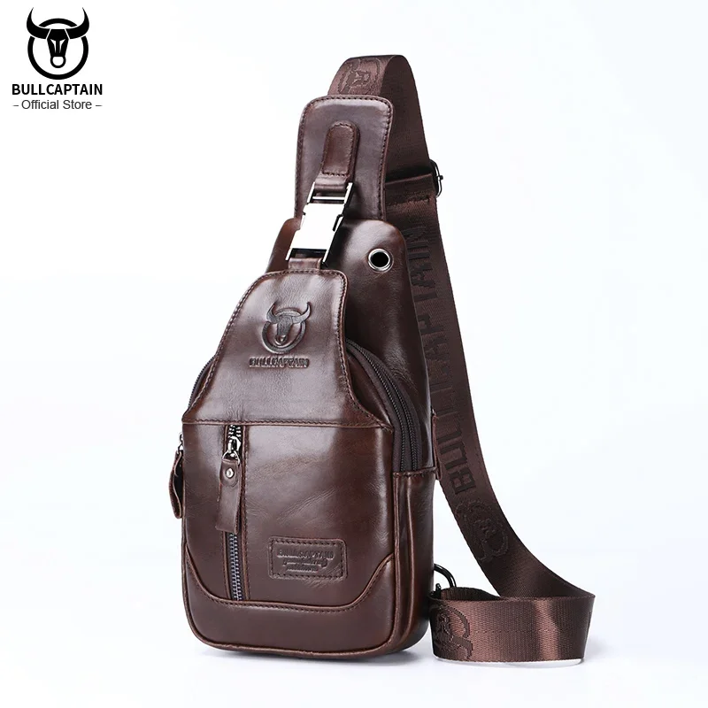 BULLCAPTAIN Fashion Men's Shoulder Bags Leather Chest Bag Men Casual Business Cross Body Bag's Short-Distance Travel Bages