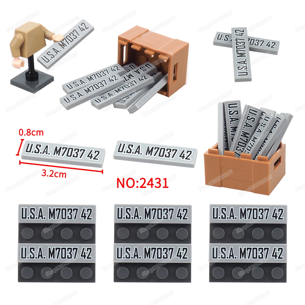 U.S.A.M7037 42 Muster Baustein 2431 Gedruckt 1x4 Fliesen MOC Ausrüstung Militär Auto Marke Modell Szene Zubehör Geschenke Spielzeug