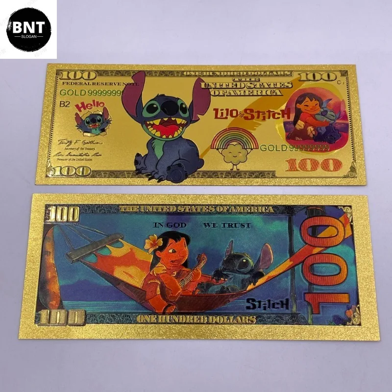 Disney Lilo & Stitch Cartoon Gold Foil Paper Decoration Anime Action Figure Toy Coin Q decorazione figurale regalo di compleanno per bambini