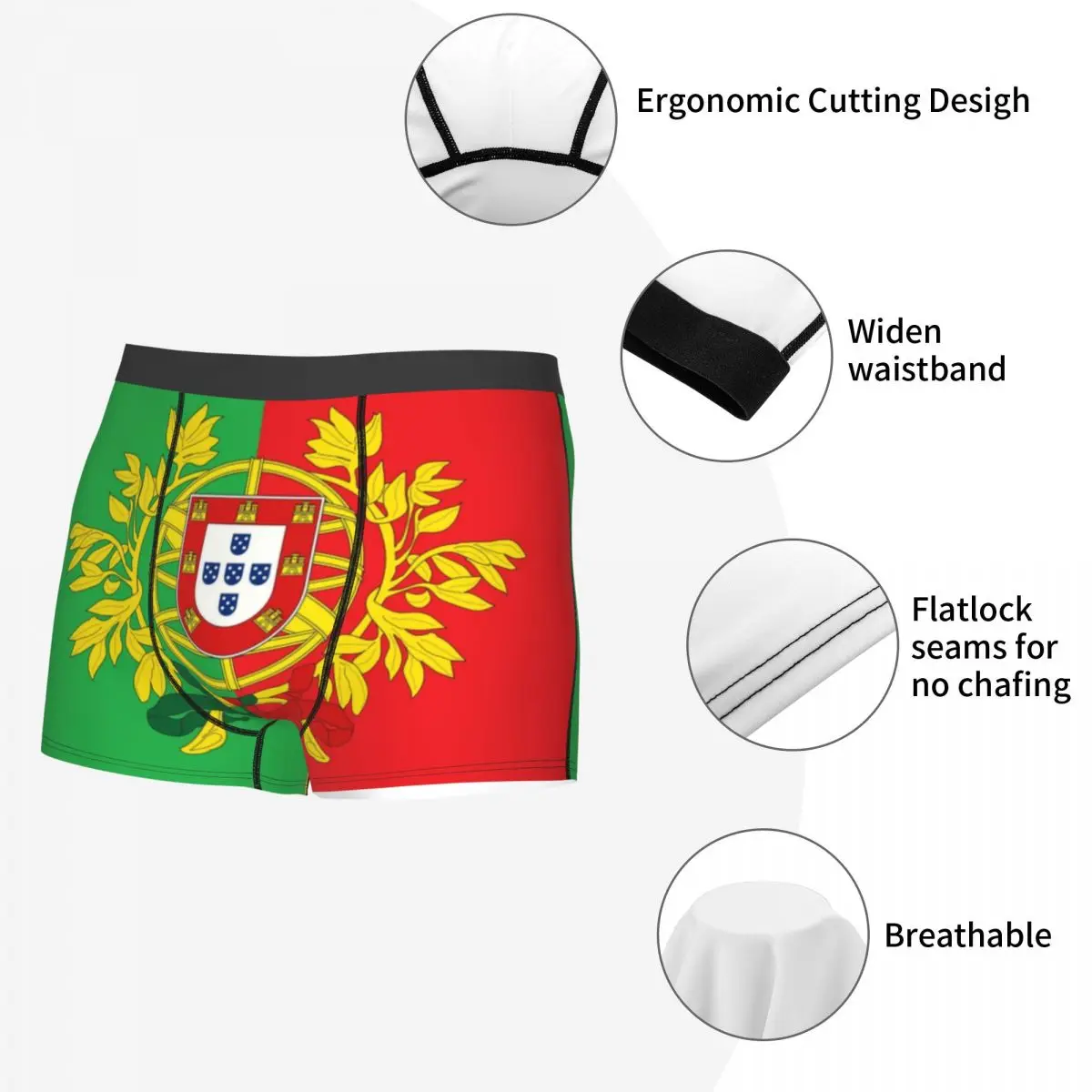 Custom Fashion Coat Of Arms Of Portugal Art Boxers Shorts Panties Male Underpants Breathbale Portuguese Flag Briefs Underwear