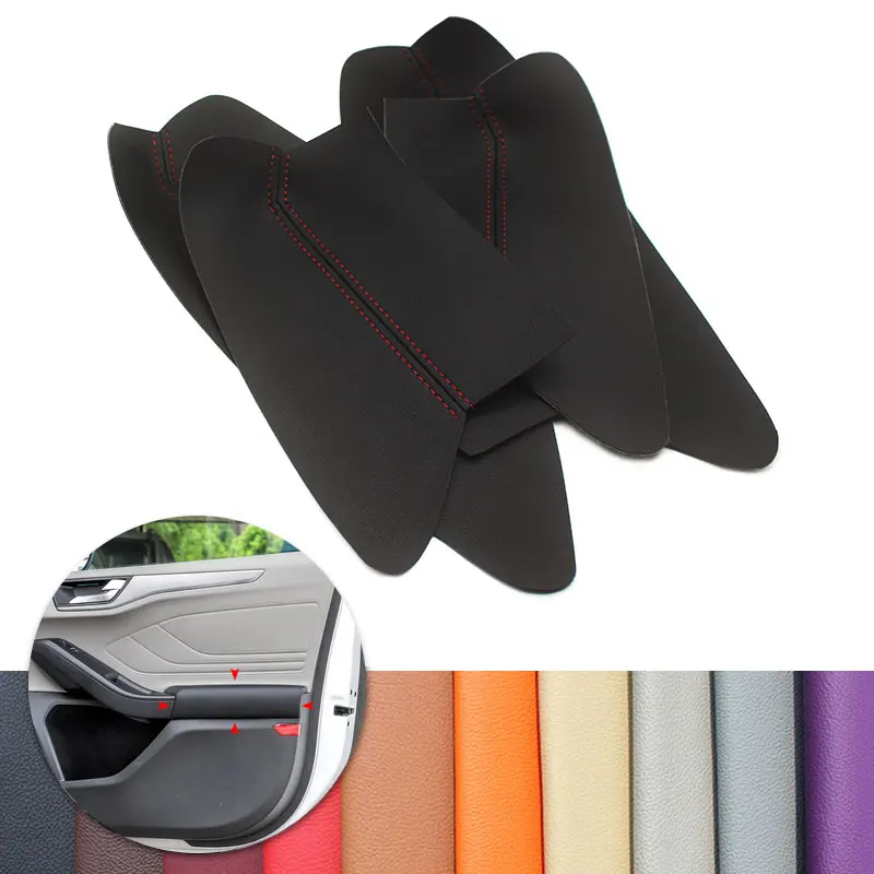 For Ford Focus 2019 4pcs Car Interior Door Handle Armrest Panel Microfiber Leather Skin Trim Cover Decorative