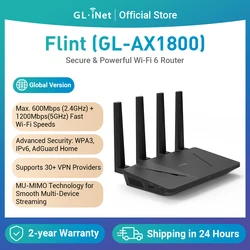 GL.iNet GL-AX1800(Flint) WiFi 6 Router -Dual Band Gigabit Wireless ,5 x 1G Ethernet Ports ,Amazing OpenVpn&WireGuard Speed