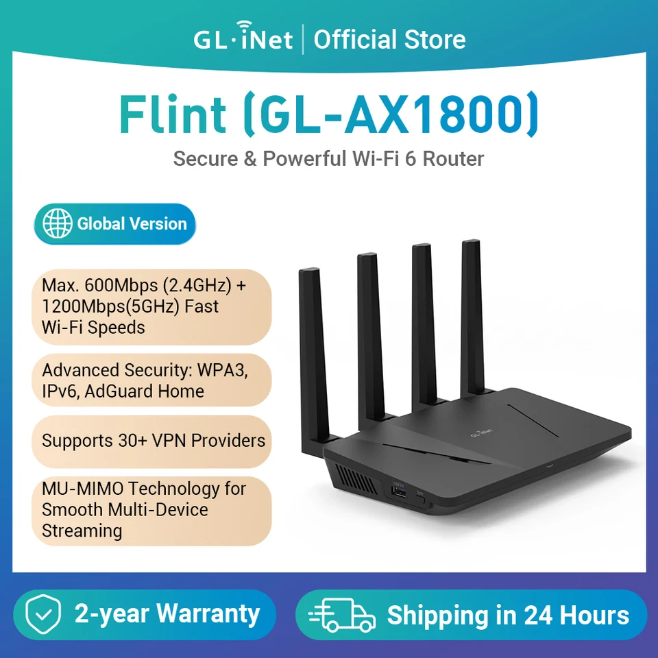 GL.iNet GL-AX1800 無線LANルーター ACアダプター付き GL.iNet GL-AXT1800 (Slate AX) Wi-Fi 6 ギガビット トラベル ルーター